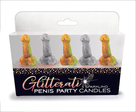 Spice up your next celebration with our Glitterati Glitter Penis Party Candles. Our five-piece set of luxurious 2-inch candles bring sophisticated glamour to any bachelorette or LGBTQ event. In bold gold and silver, these eye-catching candles are sure to keep conversation flowing. Take a risk and make a wish for an electrifying evening of fun!