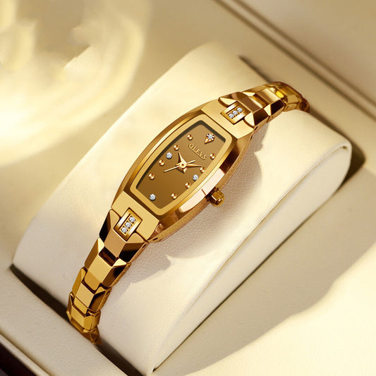 Women's Trendy Diamond Set Retro Tonneau Type Quartz Watch