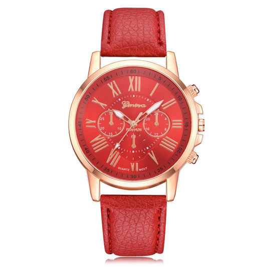Women's (Unisex) Red Leather Quartz Wrist Watch