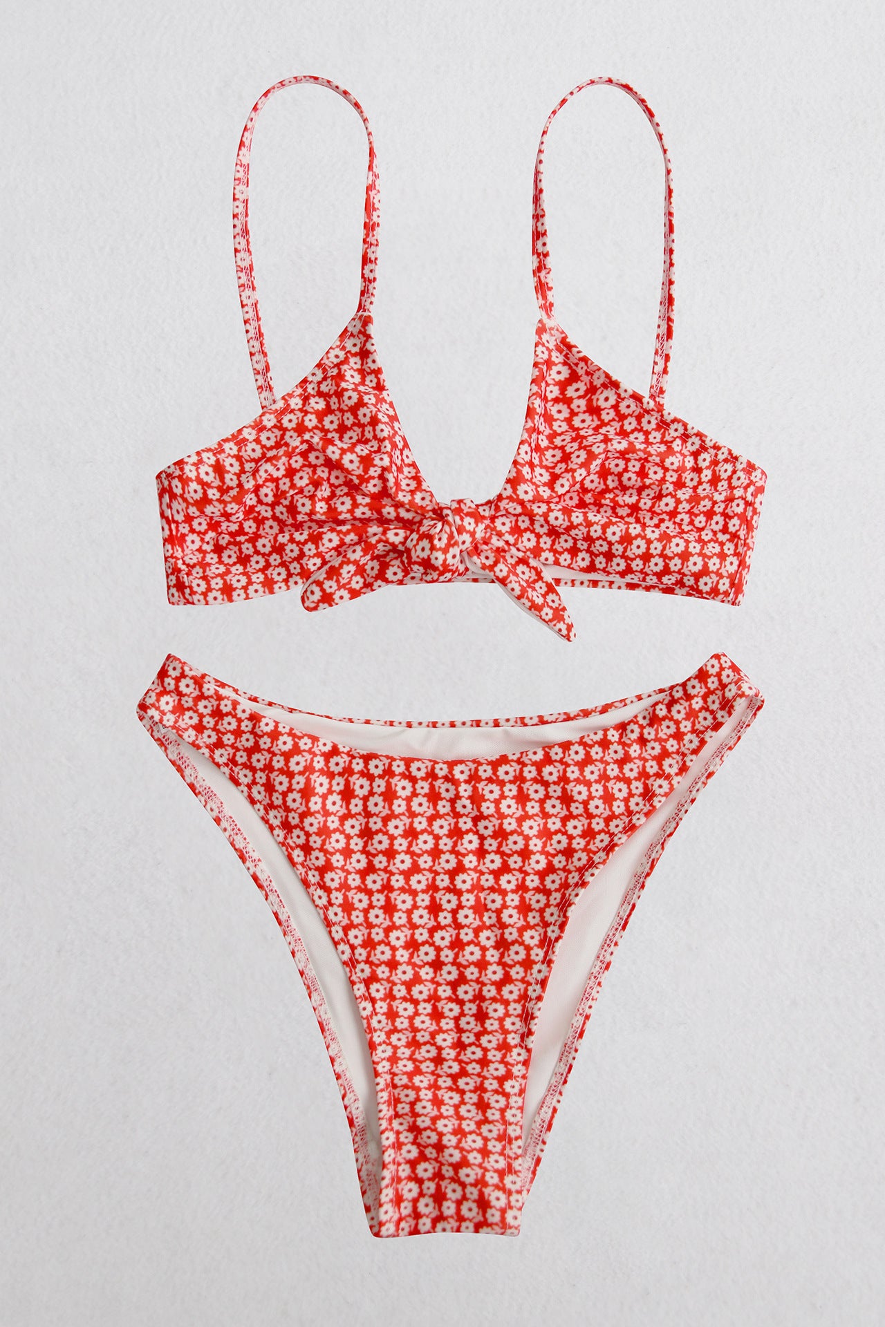  Print Tie Front Spaghetti Strap Bikini Set