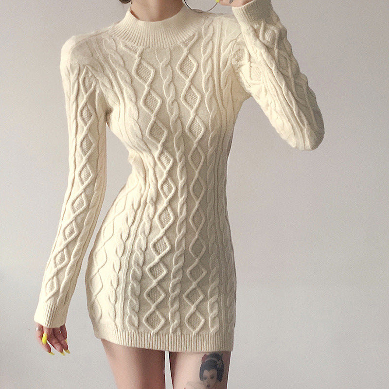 Women's sweater knitted backless dress