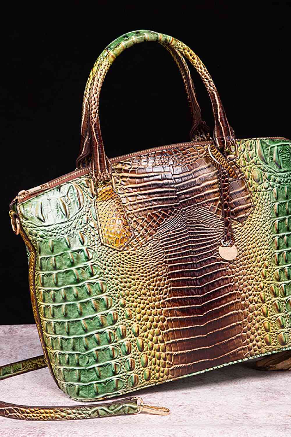 Luxurious Ladies Green-Brown Crocodile Gradient Texture PU Leather Handbag