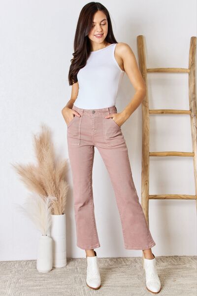 Ladies RISEN High Rise Ankle Flare Jeans paired with boots