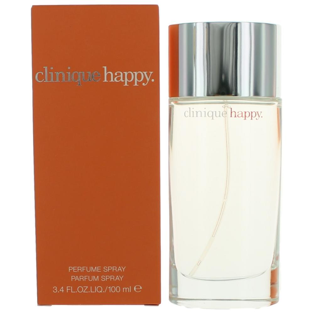 Happy by Clinique is an iconic 3.4 oz Perfume Spray for Women. With top notes of Apple and Bergamot and base notes of Musk and Amber, this scent is sure to delight. The alluring blend of Freesia, Orchid, and Magnolia combined with Indian Mandarin, Blood Grapefruit, Rose, Lily of the Valley, Lily, Mimosa, provide an unforgettable aroma.