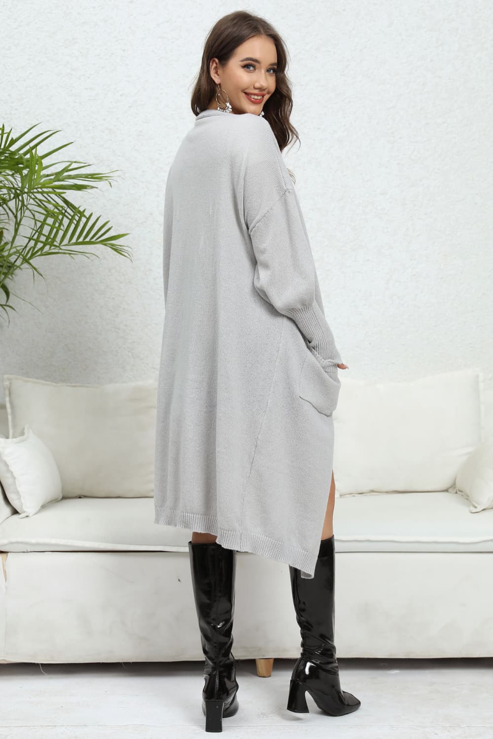 Women's Open Front Dropped Shoulder Cardigan back view