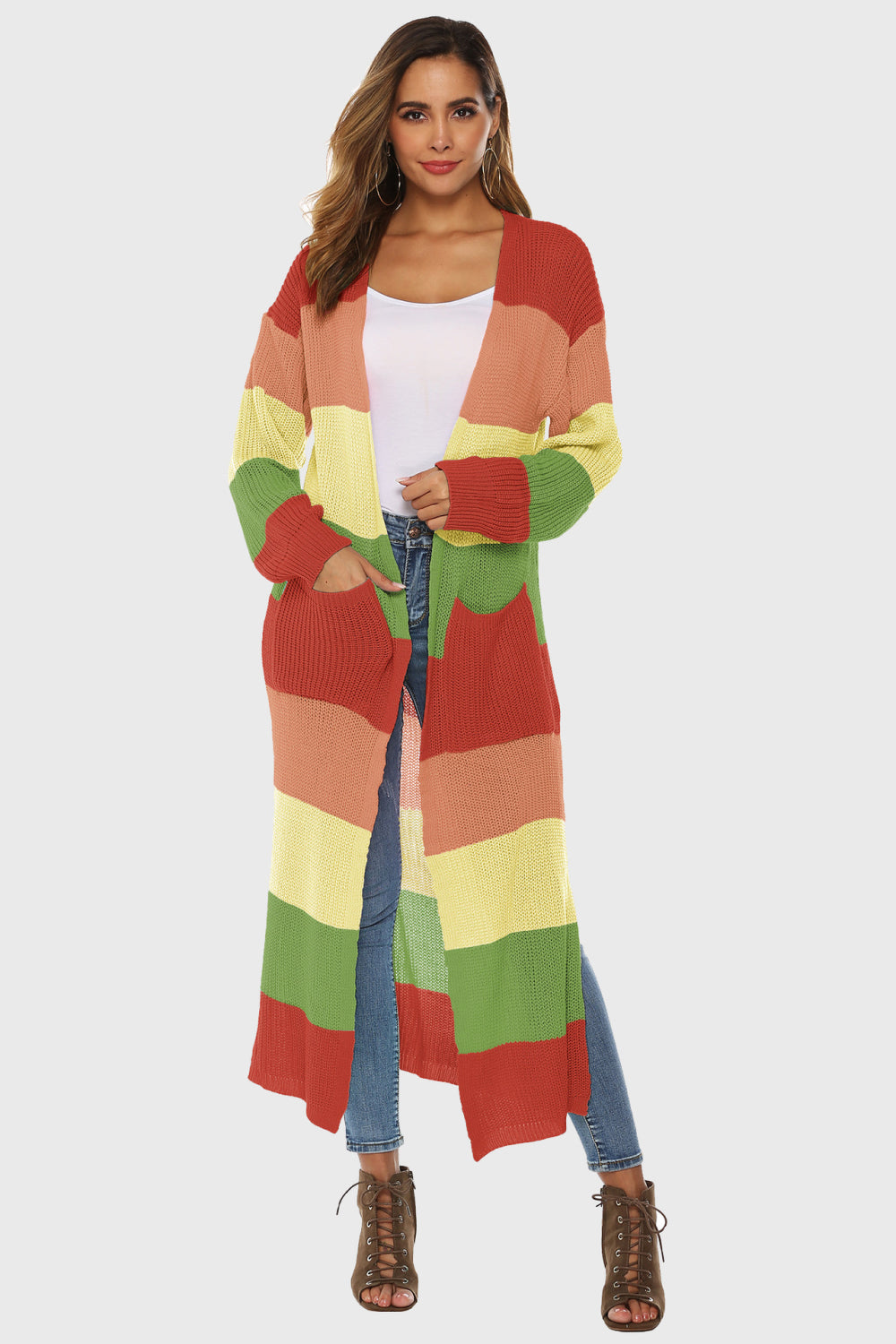 This long sleeve cardigan for women has a stylish color block and two pockets. Crafted with lightweight, breathable fabric, this cardigan will keep comfortable.
