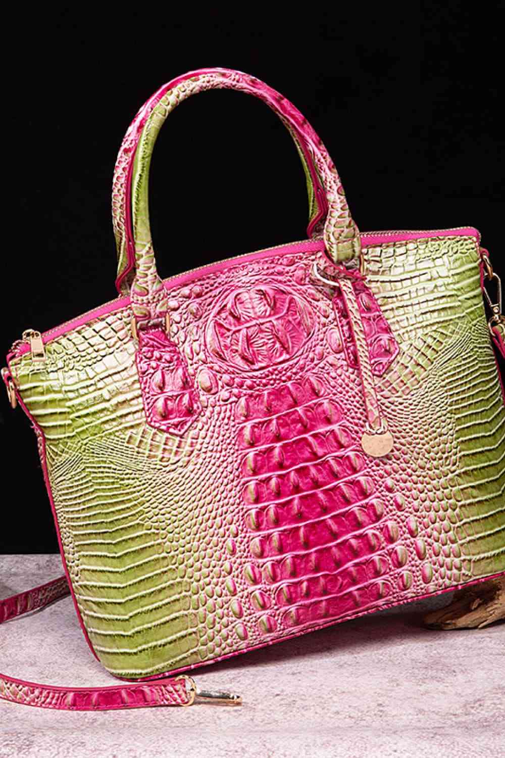 Luxurious Ladies Pink-Green Crocodile Gradient Texture PU Leather Handbag