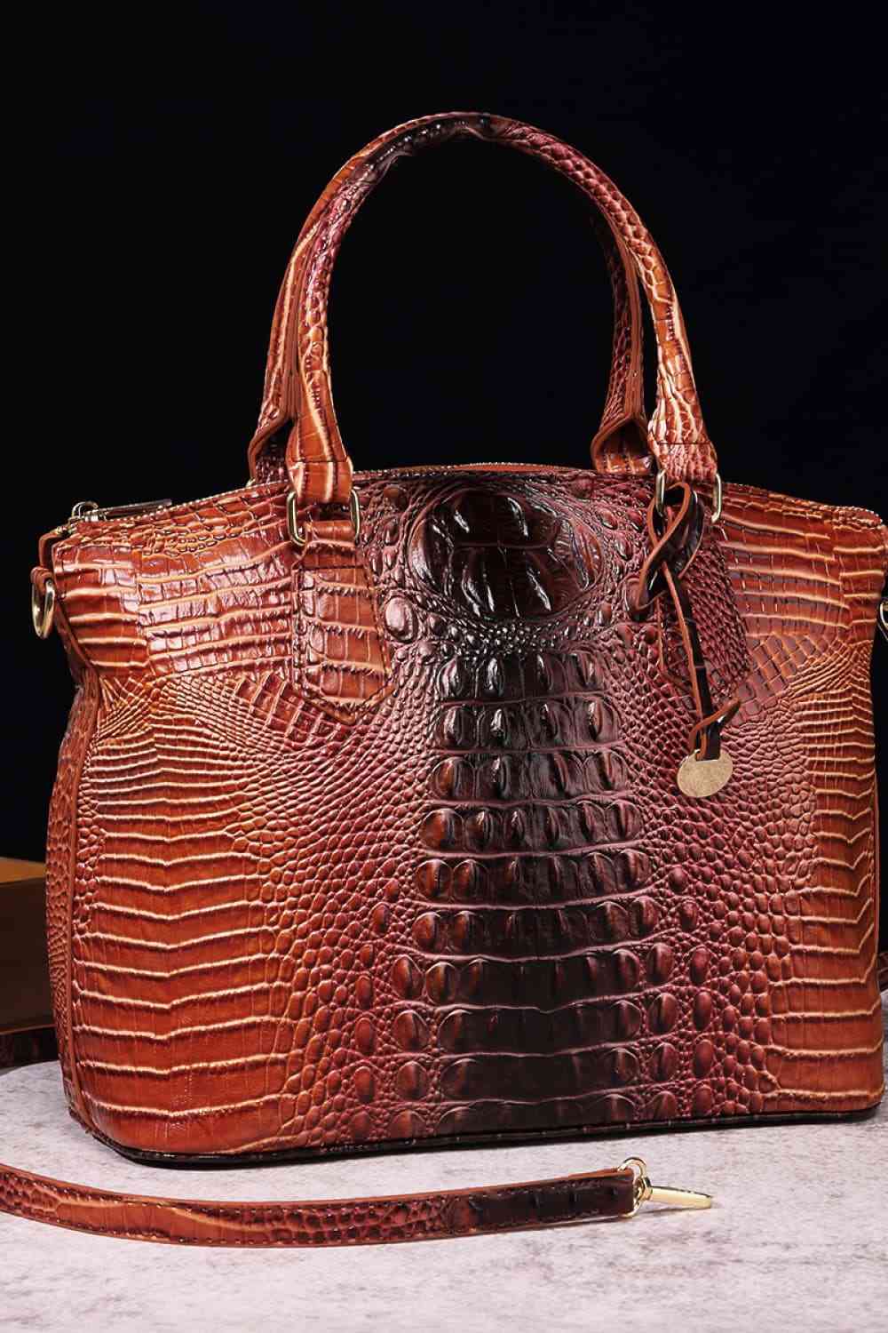 Luxurious Ladies Brown-Black Crocodile Gradient Texture PU Leather Handbag