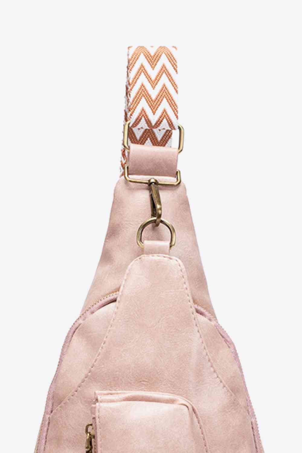 A close up view of a Pink Convenient All The Feels Ladies PU Leather Sling Bag