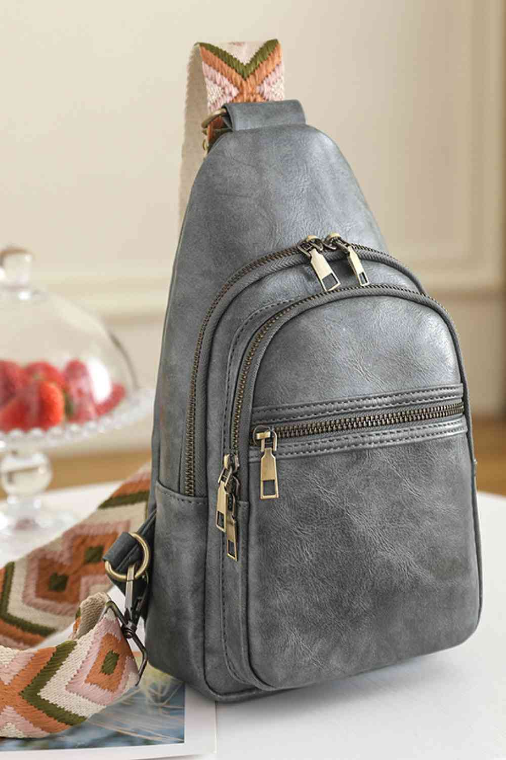 Close up view of a Mid Gray Women's Casual Adored It's Your Time PU Leather Sling Bag