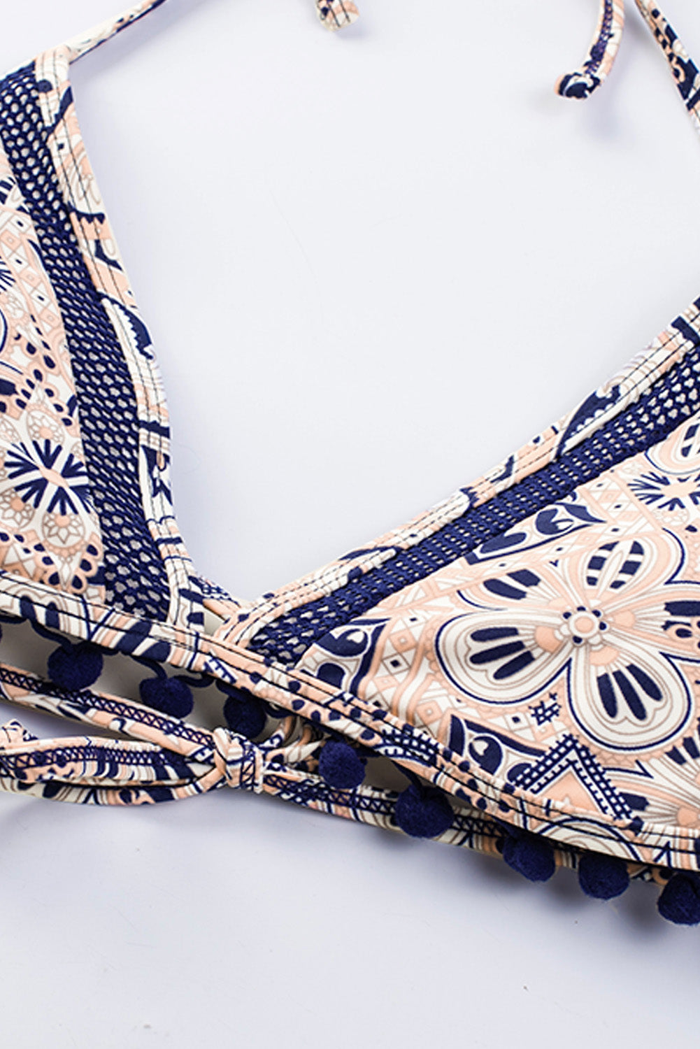 Ladies Printed Pompom Detail Halter Neck Two-Piece Bikini Set