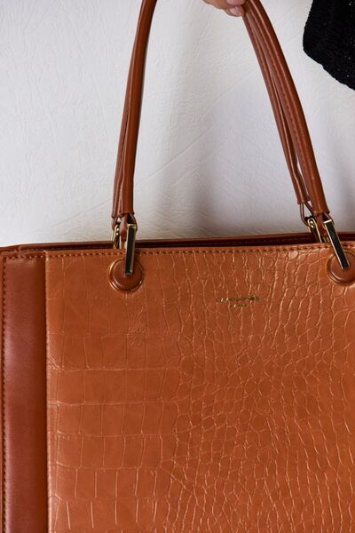 Close up view of a Cognac David Jones Elegant Stylish Ladies Texture PU Leather Handbag