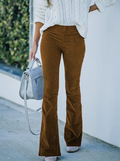 Model wearing terracotta Stylish Ladies High Waist Bootcut Pants