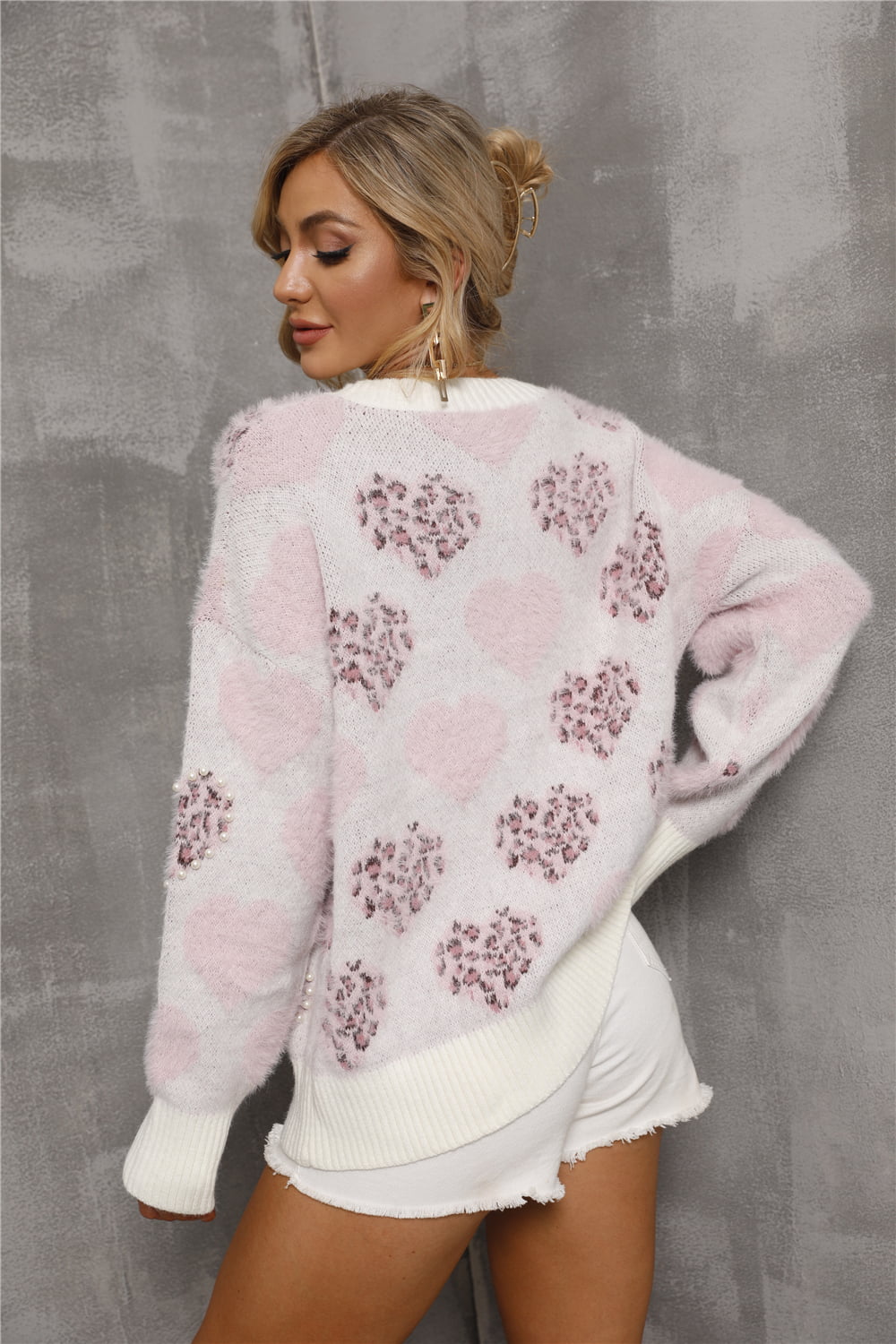 Women's Heart Pattern Long Sleeve Sweater