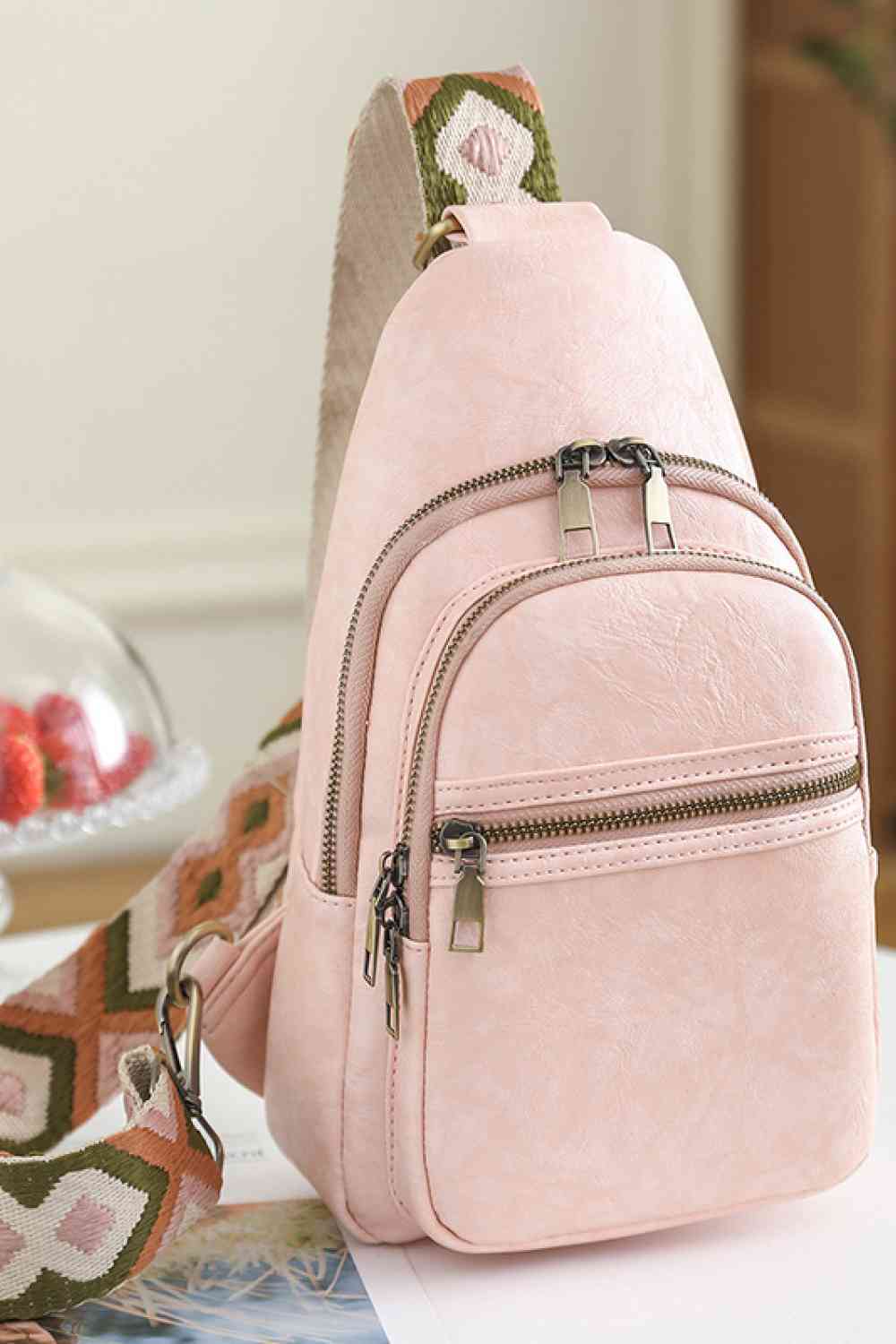 Close up view of A Blush Pink Women's Casual Adored It's Your Time PU Leather Sling Bag