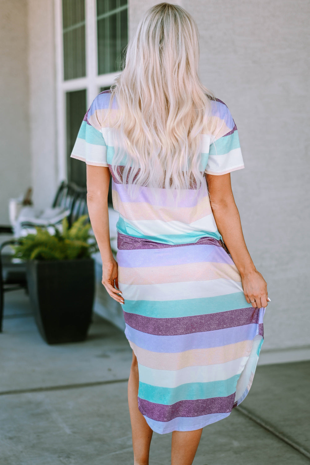 Women's Striped Colorful Hem Midi Dress